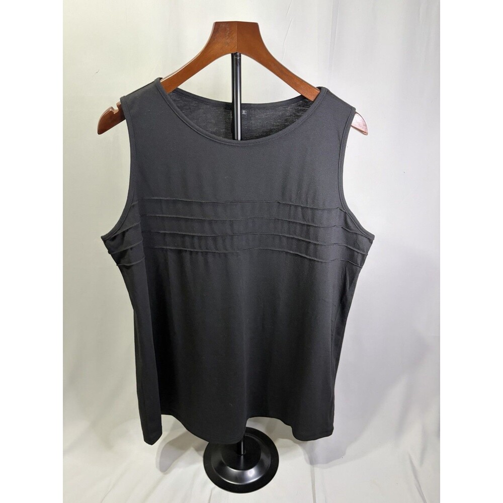 Automet Women's Black Sleeveless Pleated Tank Top - Everyday Essential XL